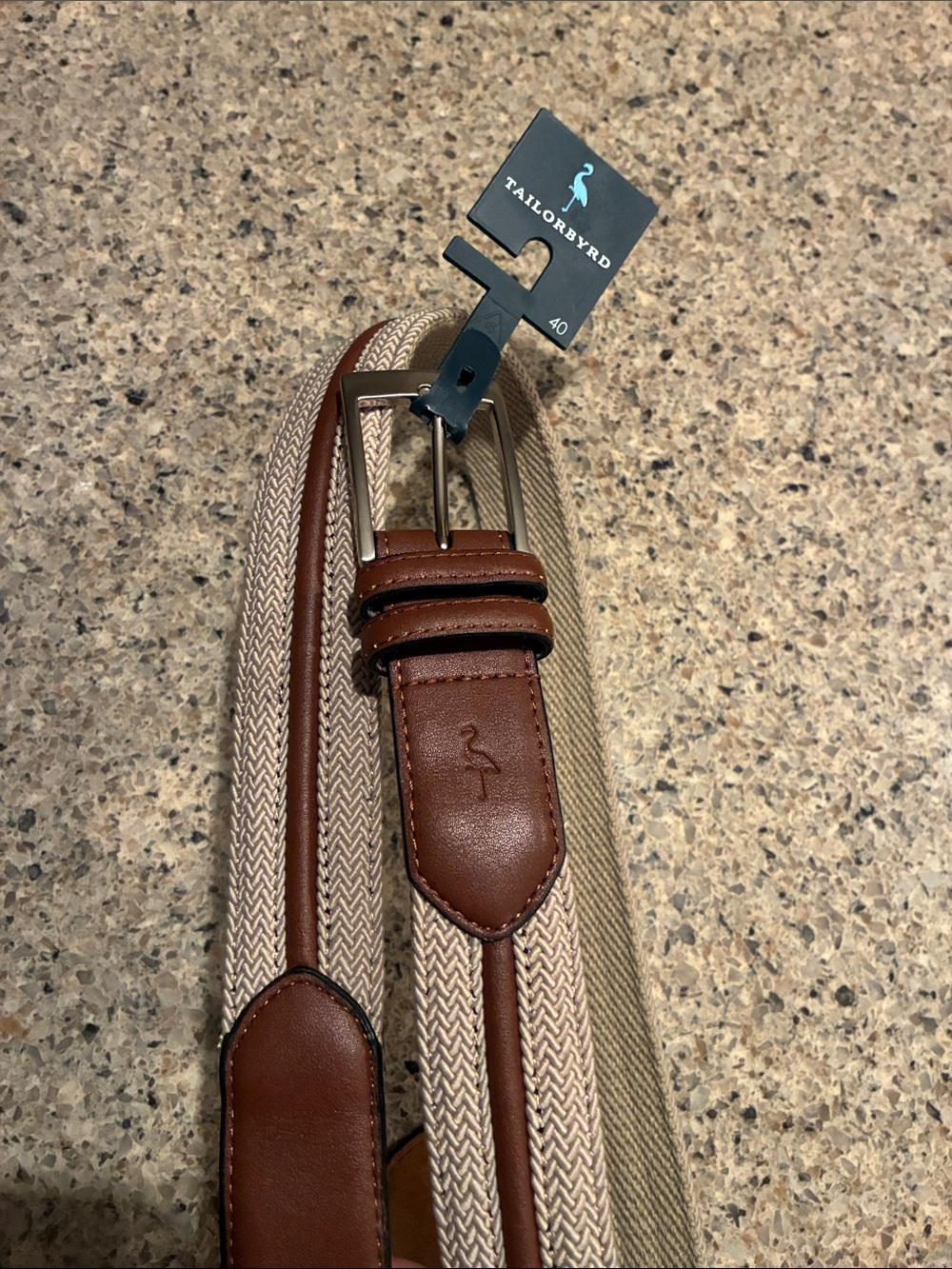 Tailorbyrd Tan Woven Belt with Brown Leather Trim